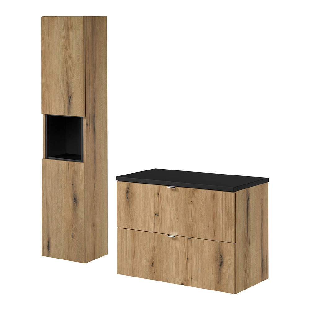 Mobile Sottolavabo NEWPORT da Parete a 2 Cassetti 80x60x40 cm - Effetto Rovere/Nero [en.casa]