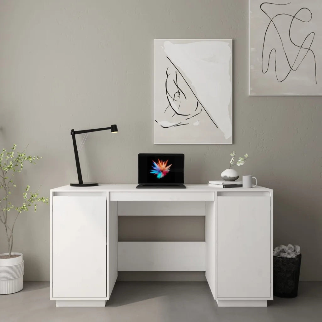 Scrivania | Tavolo da Ufficio Bianca 140x50x75 cm in Legno Massello di Pino