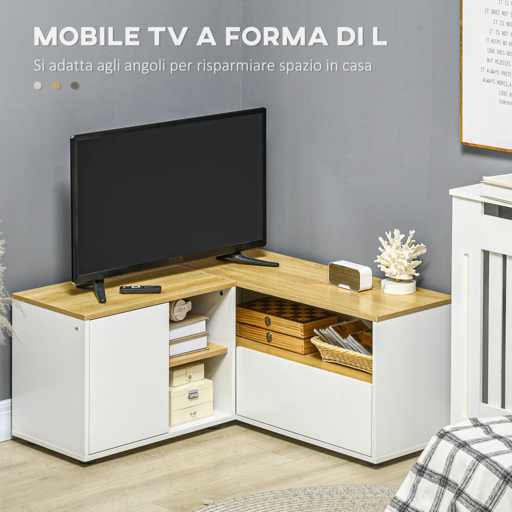EasyComfort Mobile TV a L per TV da 40" con 3 Ripiani Aperti e 2 Armadietti, in Truciolato, 90x90x45 cm