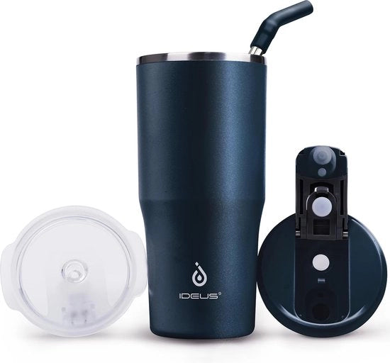 Biberon termico 540 ml, tazza per caffè a doppia parete, acciaio inossidabile, tazza per caffè, biberon da viaggio con chiusura ermetica e soffice, adatto per bevande calde e fredde, blu marino.