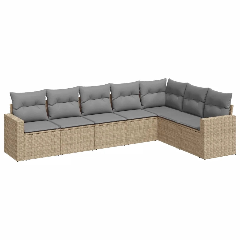 Set Divani da Giardino 7 pz con Cuscini Beige in Polyrattan 3219039