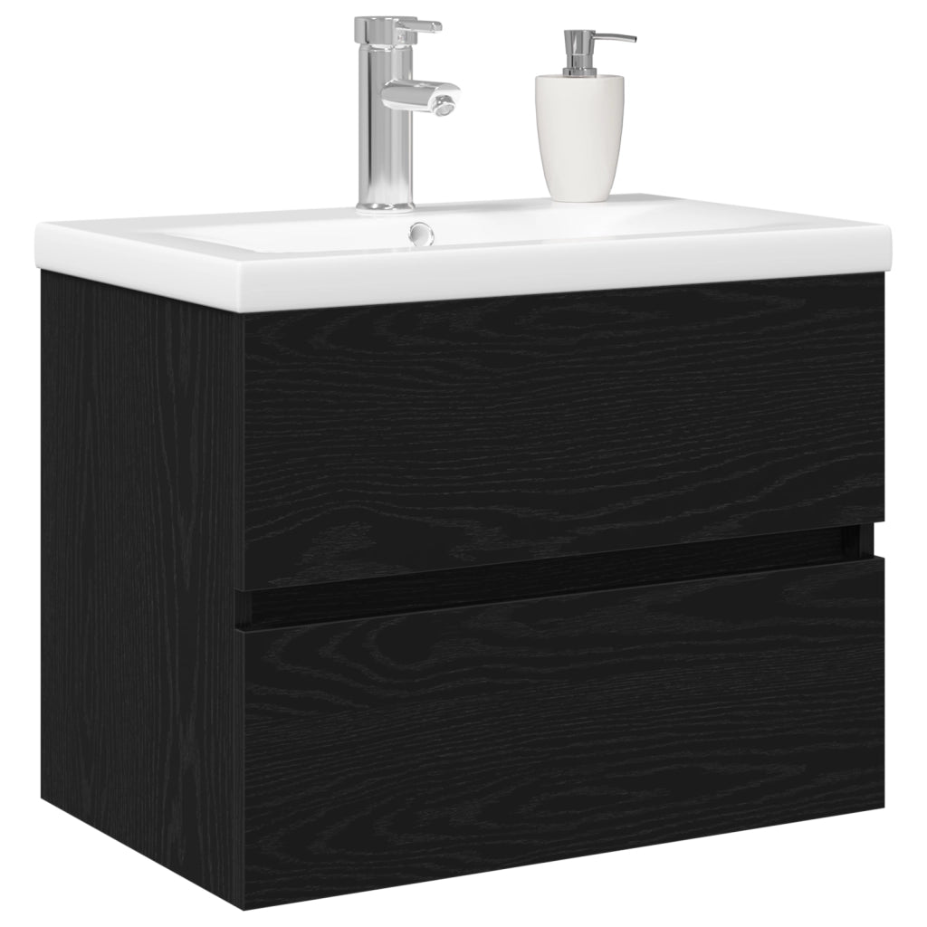 Mobile per Lavabo  con Lavabo Integrato in Quercia Nera in Legno MDF