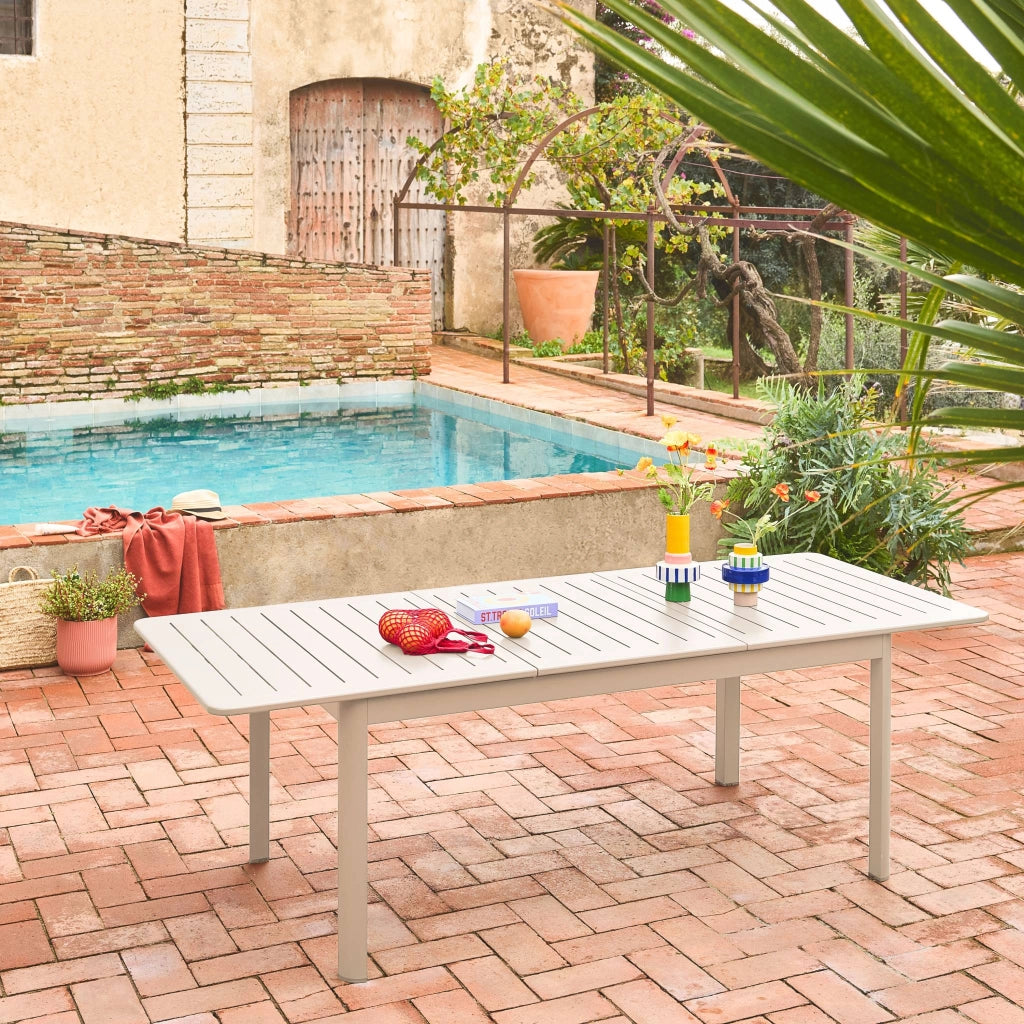 Tavolo da giardino allungabile in alluminio, 8 posti, beige