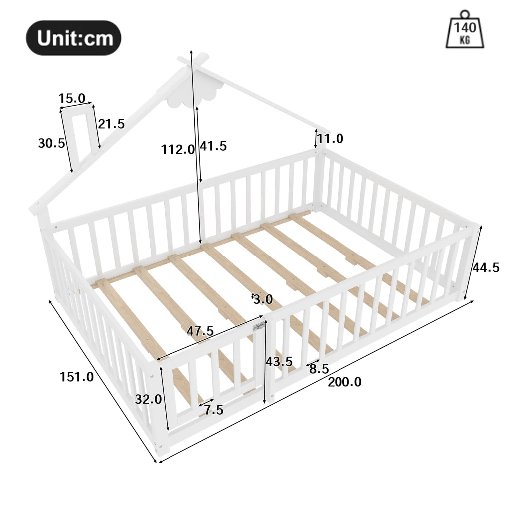 Letto per bambini 140x190 cm con spondino e serratura in pino e MDF bianco