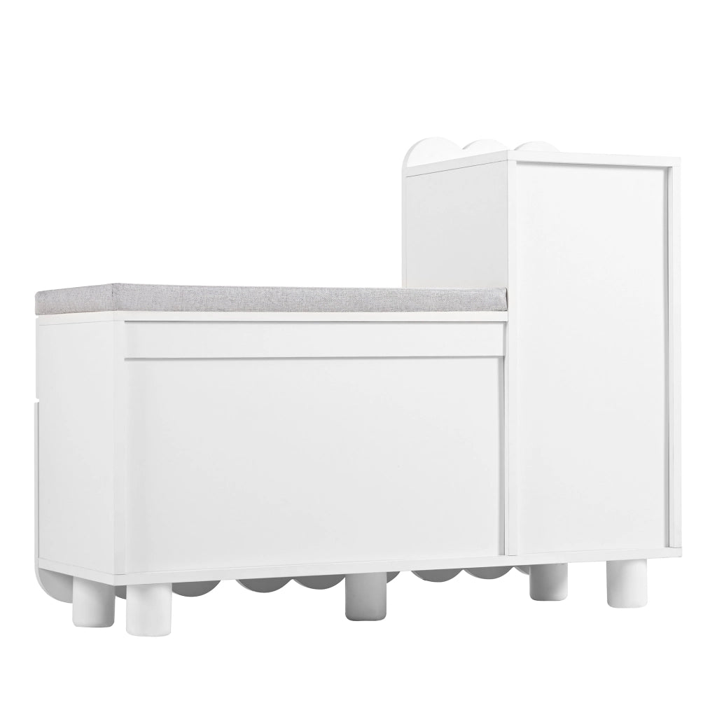 Scarpiera con 3 Ante; 1 Cassetto e Seduta Imbottita; Stile Moderno; in MDF; 90×35×74;5 cm; Bianco