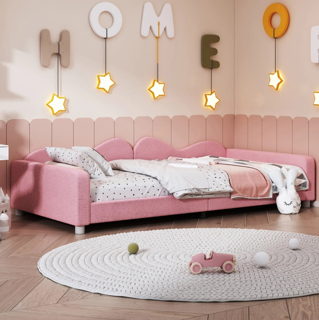 Letto per bambini 90x200 cm utilizzabile come divano letto con doghe, rosa