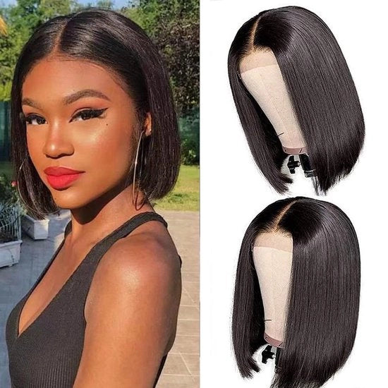 Parrucca Donna Finta Capelli - Fronte in Trama - Capelli Falsi Nero - 20 cm
