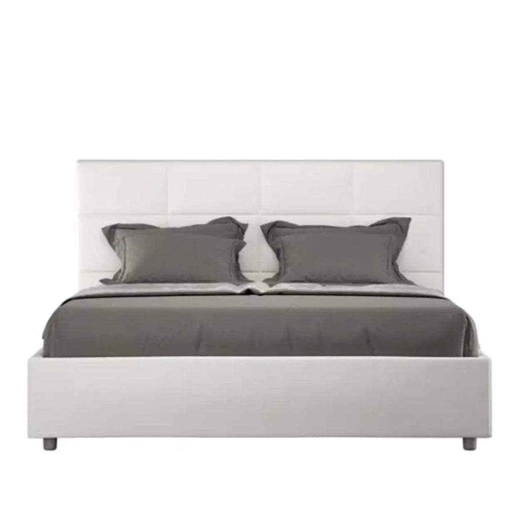 Letto matrimoniale con rete imbottito 160x200 similpelle bianco Mika