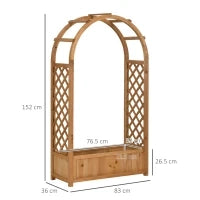 Fioriera da Esterno a Fondo Cavo in Abete Marrone con Arco Decorativo e Grate per Rampicanti, 83x36x152 cm