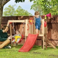 Set con Scivolo e Altalena da Giardino per Bambini Età 18-48 Mesi, in Legno e Plastica, Rosso