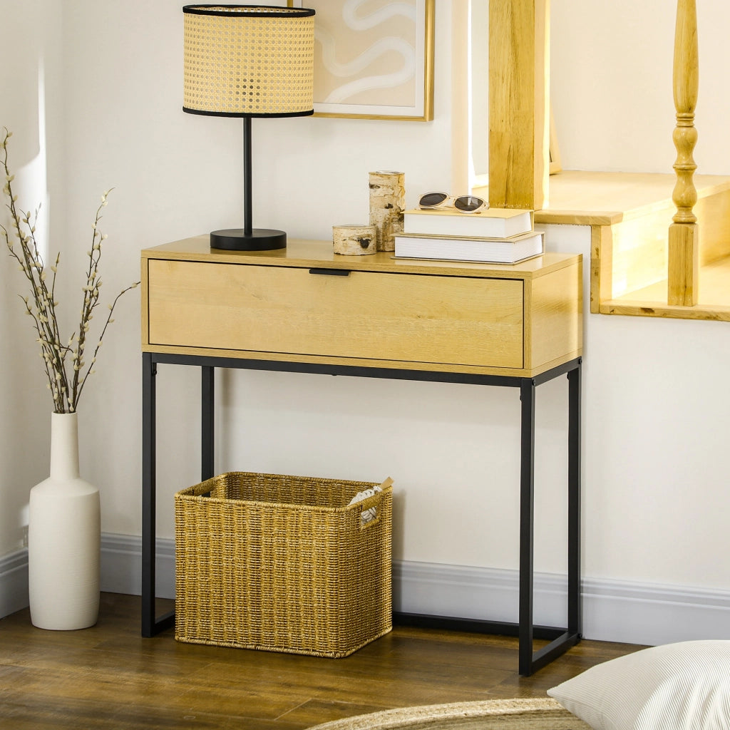 Tavolino consolle con cassetto ¨C Zephmum ¨C Legno naturale gambe acciaio 80x30x76 cm