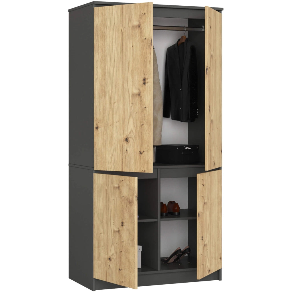 Armadio AKORD S90 4 ante Grigia Grafite inserto frontale Quercia Artisan 90x51x180 cm