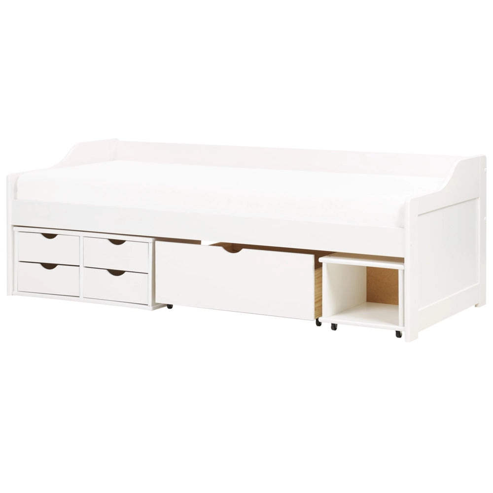 Letto singolo per bambini con contenitore in legno bianco 90 x 200 cm cameretta