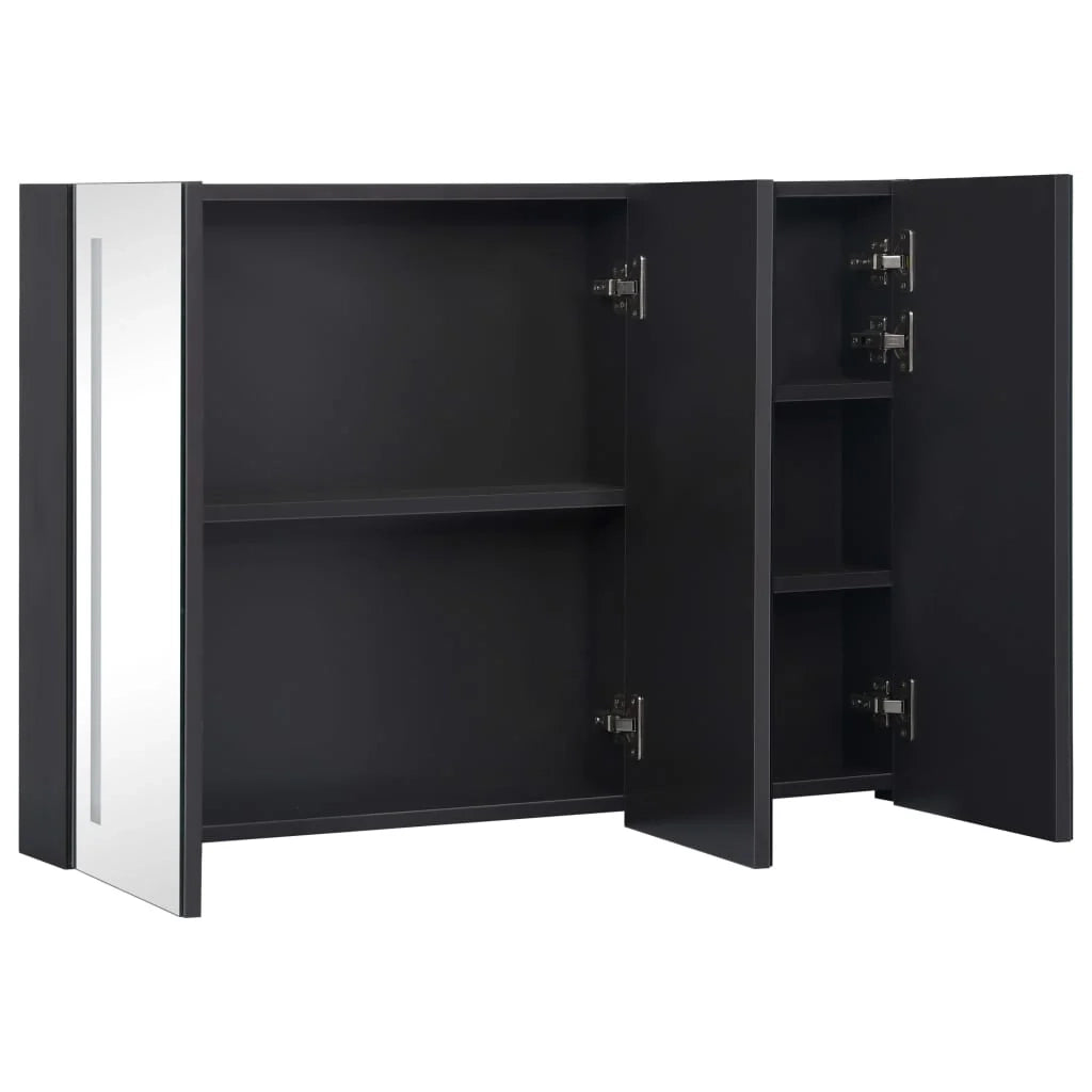 Mobiletto da bagno con specchio LED 89 x 14 x 62 cm nero 02_0006572