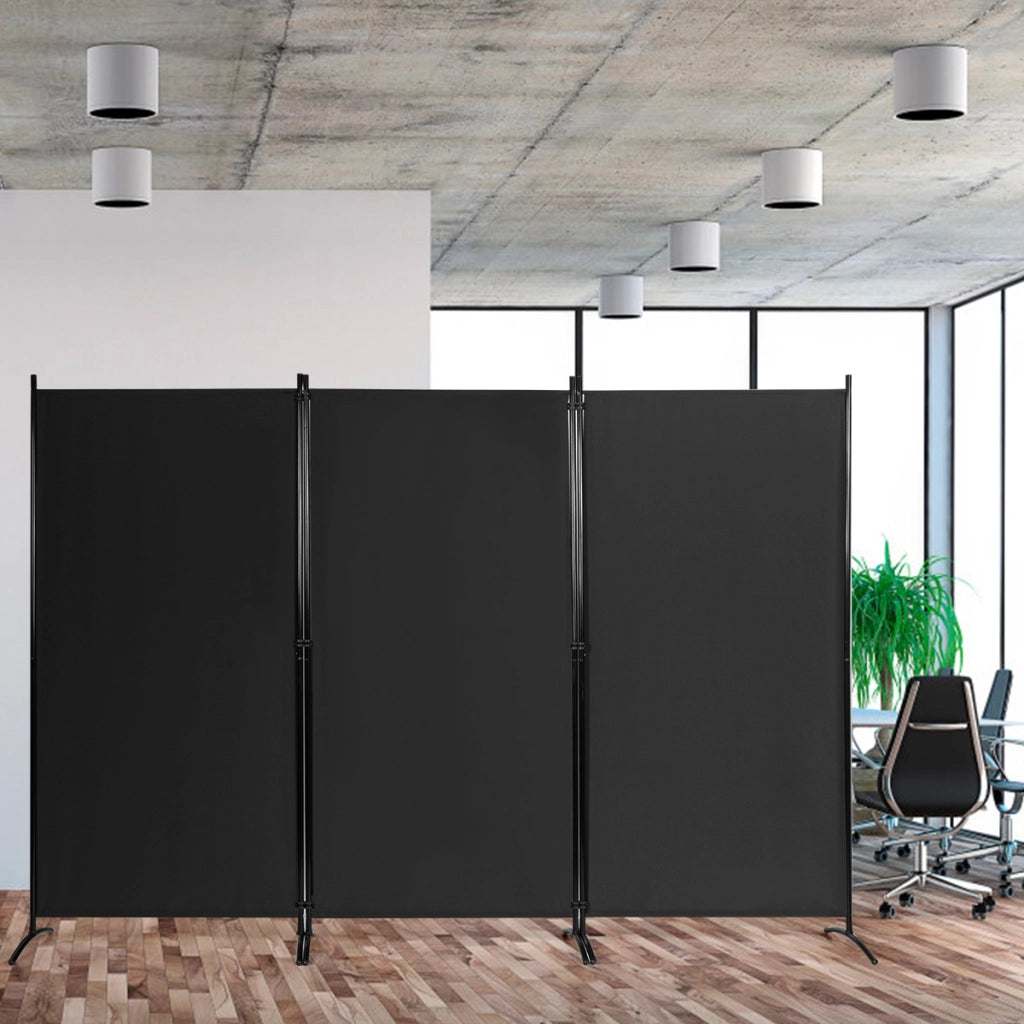 Divisore con 3 pannelli per casa ufficio, Separatore pieghevole con cardini durevoli 260x183cm Nero