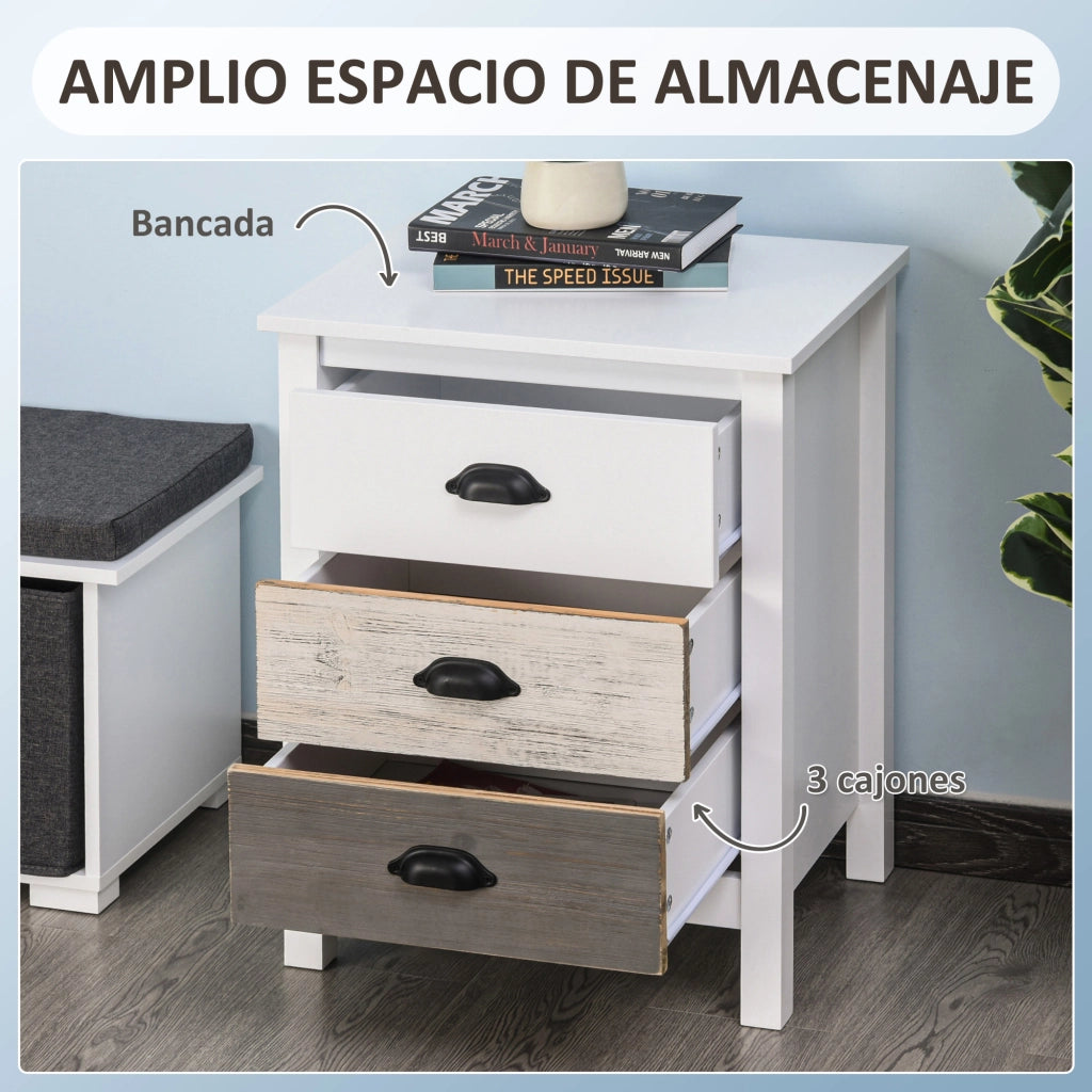 Comodino con 3 Cassetti ¨C Zephmum ¨C Bianco 50x38x65 cm