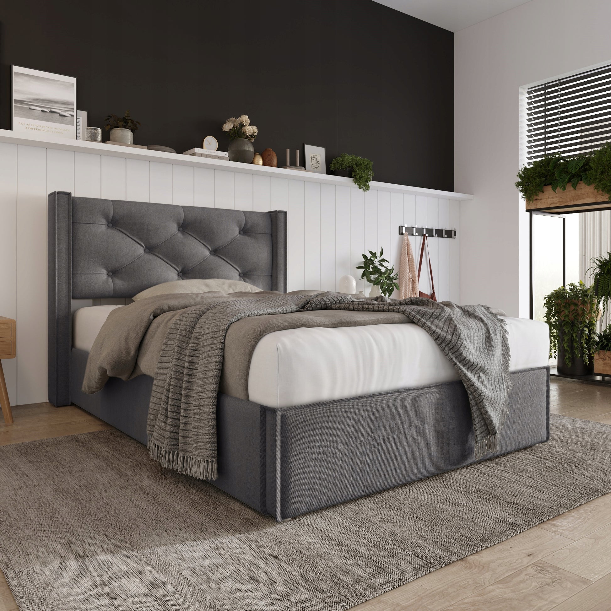 Letto imbottito 90x200 - Xylo - Grigio con telaio sollevabile
