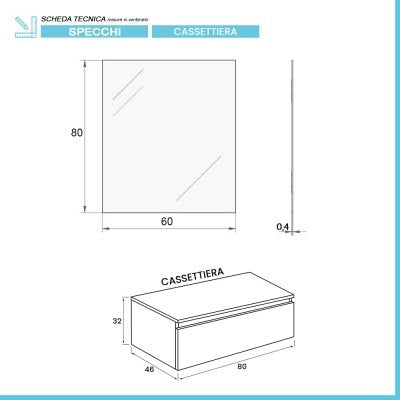 Mobile bagno 80 cm bianco lucido con lavabo sospeso e specchio Iside