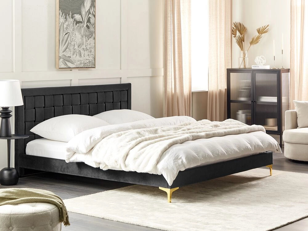 Struttura del letto imbottita 180 x 200 cm nero Gambe dorate in velluto