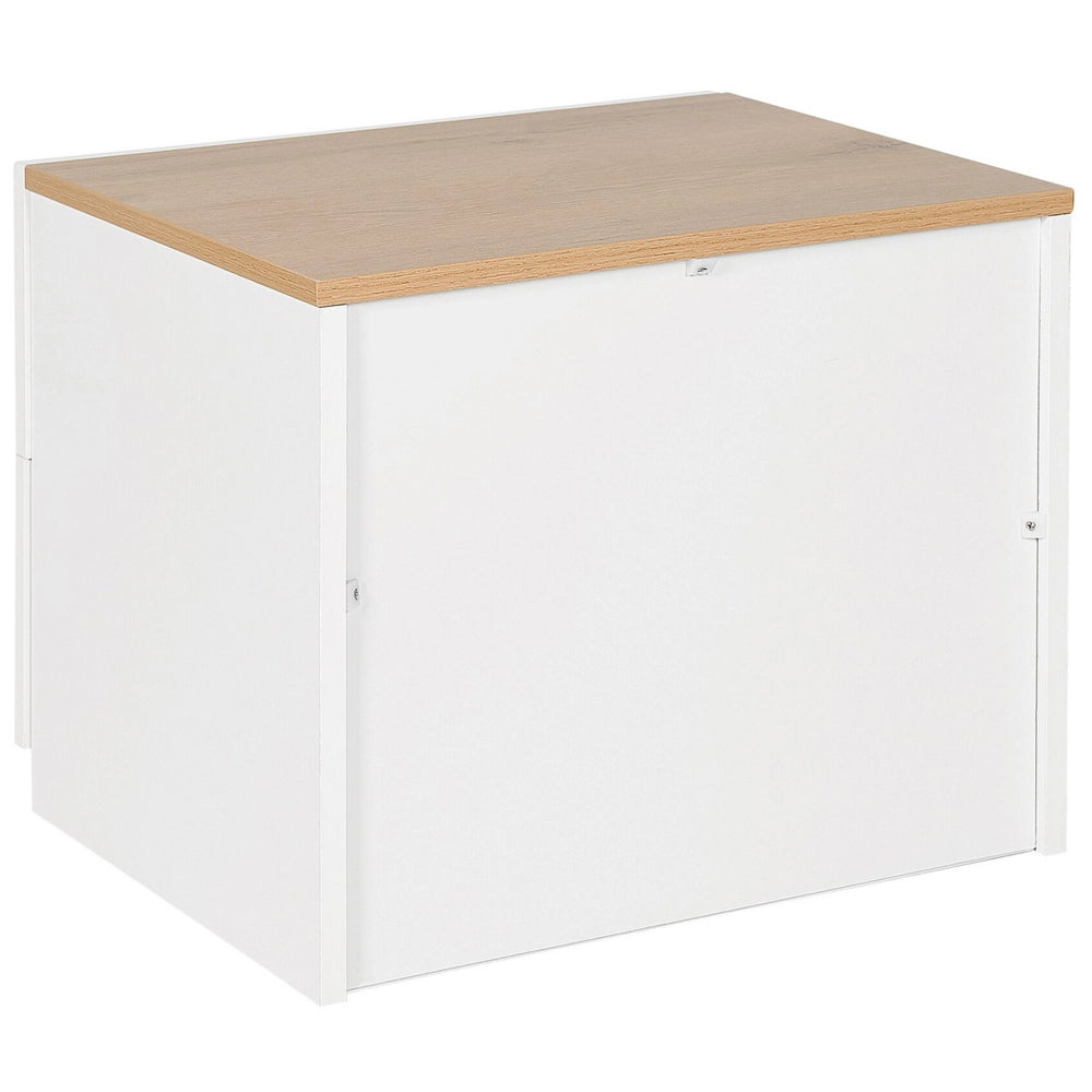 Comodino bianco con legno chiaro MDF 2 cassetti camera da letto scandinava