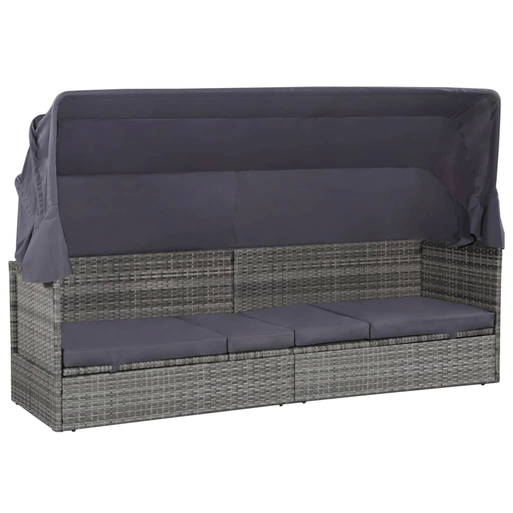 Letto da giardino con baldacchino grigio 205 x 62 cm resina intrecciata 02_0011998