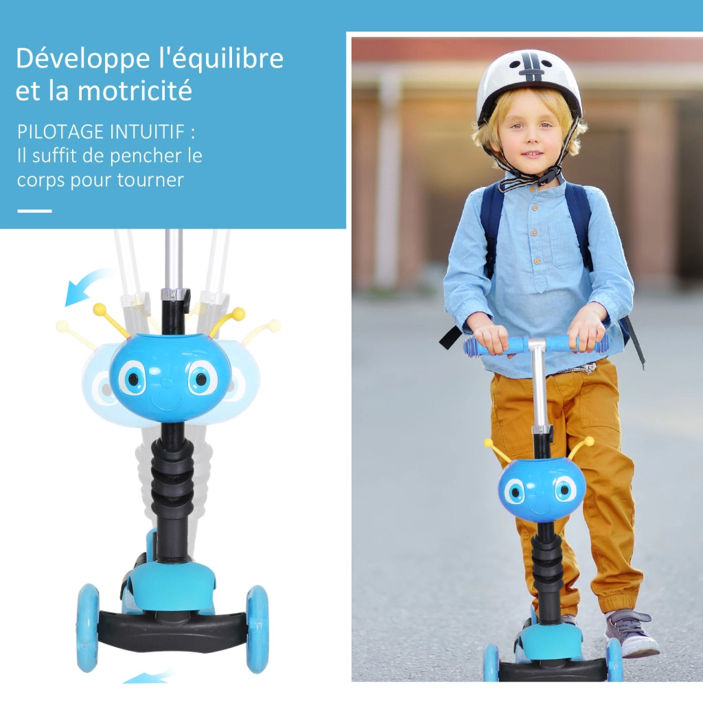 Monopattino 3 Ruote per Bambini ¨C Xylo ¨C 5 in 1 Evolutivo Regolabile con Sedile Rimovibile Blu