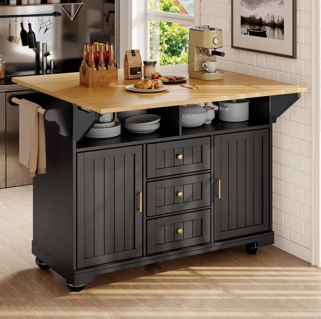 Isola cucina 120x40x95 cm; piano pieghevole; MDF e metallo; nero