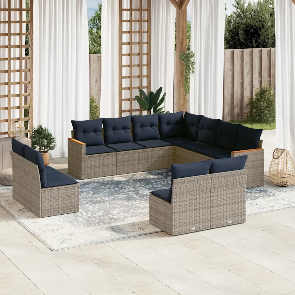 Set Divani da Giardino 11 pz con Cuscini Grigio in Polyrattan 3226089