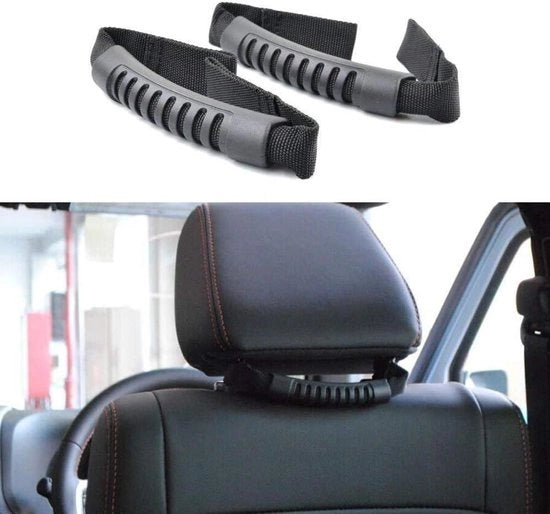Set di 2 sostegni di testa per auto posteriori con manubrio di sicurezza e tre cinture di sicurezza aggiuntive