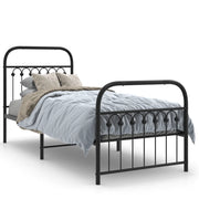 Letto singolo | Letto per adulti | Giroletto con Testiera e Pediera Metallo Nero 75x190 cm
