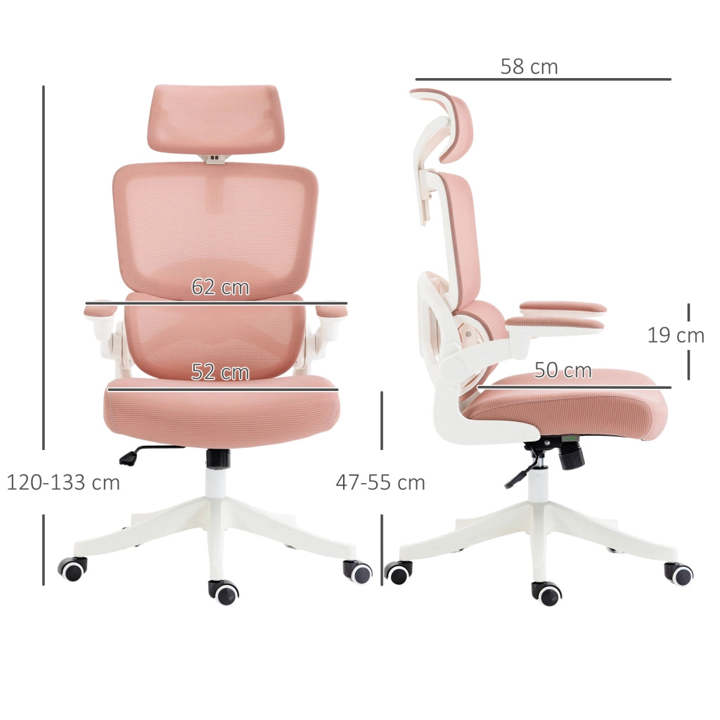 Sedia da Ufficio Girevole con Schienale Alto e Rete ¨C Zephmum ¨C Rosa 62x58x133 cm