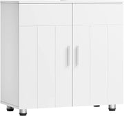 Mobile Sottolavabo per Bagno in MDF, Armadietto Salvaspazio con Ripiano Regolabile Mobiletto, Mobile Copricolonna con Maniglie e Gambe in Metallo, Bianco, Argento, 60x30x60cm