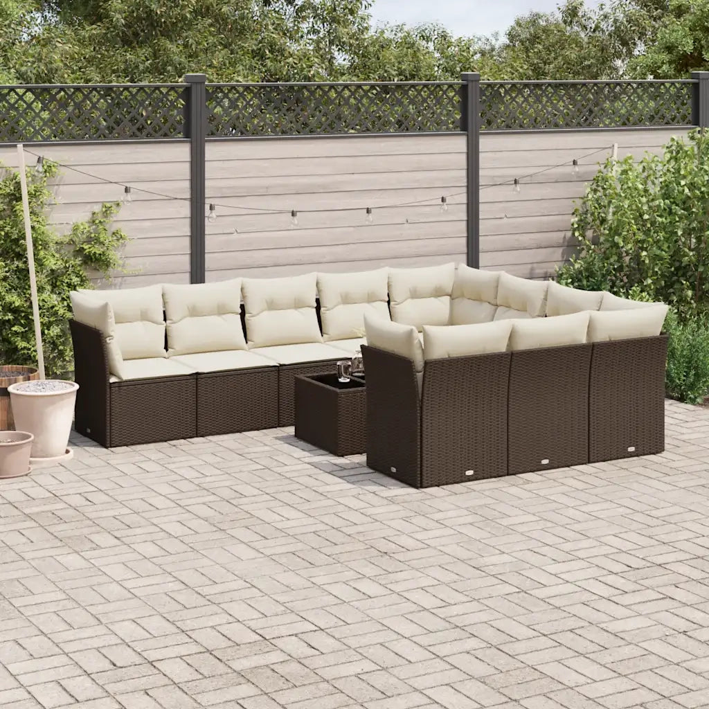 Set Divani da Giardino 11 pz con Cuscini Polyrattan Marrone 3250072