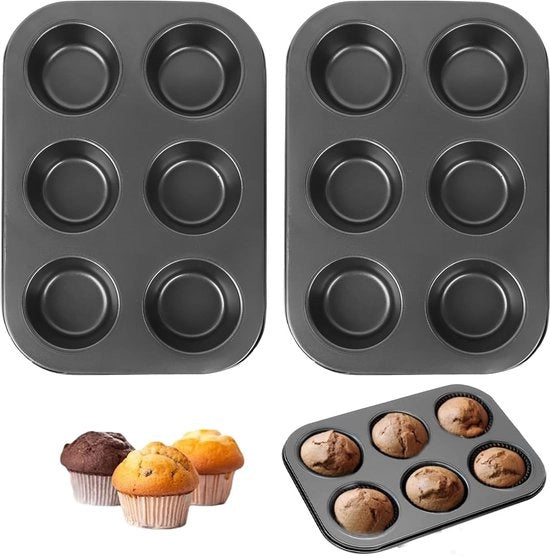 Set di stampi per muffin da 2 - Forme per torte - Superficie antiaderente - Acciaio inossidabile - 26,6 x 18,5 x 3 cm - Alta qualità - Forma per torta
