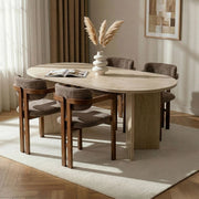 Noharoha, set Tavolo e Sedie 6 Posti, Beige Marmo