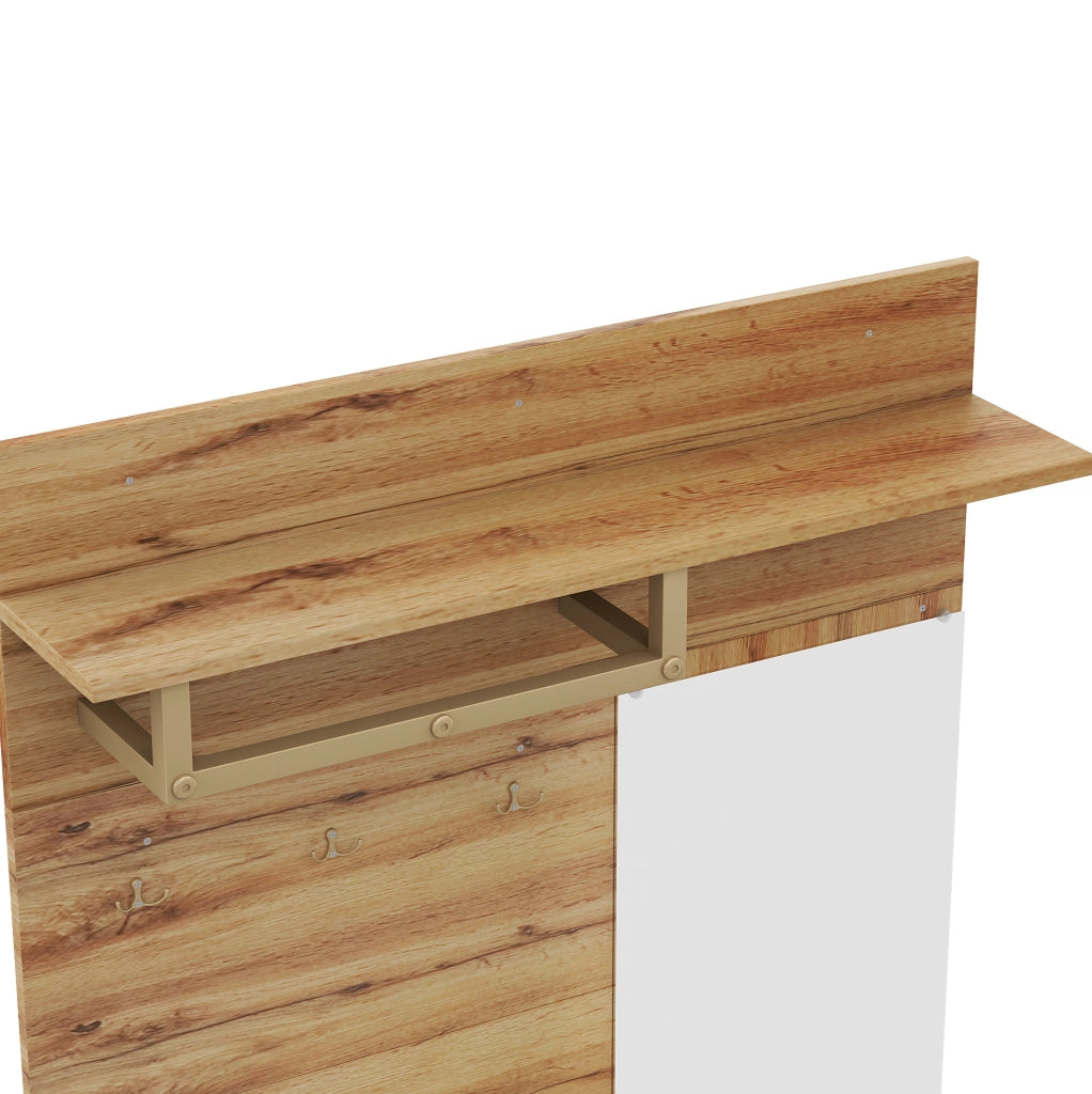 Mobile ingresso compatto con specchio; seduta imbottita e scarpiera; 110 x 38 x 190 cm; nero effetto legno