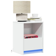 Comodino con Luci LED-Tavolino da notte Bianco in Legno Multistrato 275977