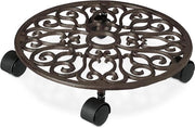 Carrello per piante a forma rotonda con piastre in ghisa HxD: 7,5 x 33,5 cm per vasi di fiori interni ed esterni marrone
