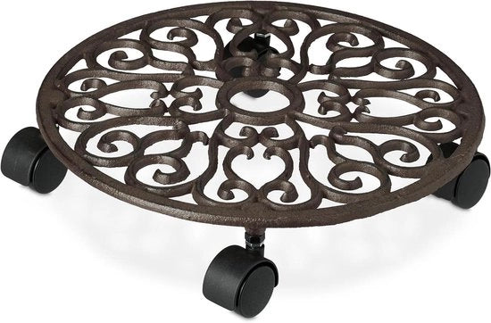 Carrello per piante a forma rotonda con piastre in ghisa HxD: 7,5 x 33,5 cm per vasi di fiori interni ed esterni marrone