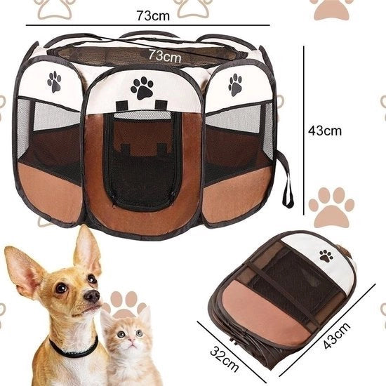 Recinzione per animali pieghevole per cani, tessuto Oxford, gabbia per cani, box acqua resistente per cani, conigli, cavi e gatti, per interni o esterni, 73 x 73 x 43 cm, marrone