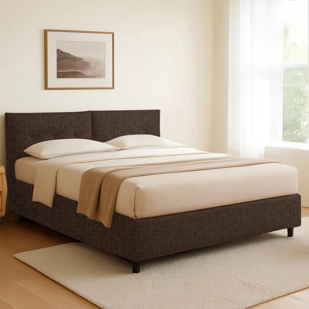 Exeter, Letto Singolo Sfoderabile Made in Italy, Marrone
