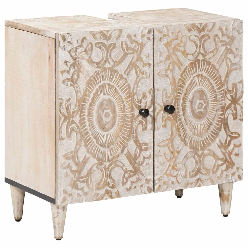 Set di mobili per il bagno 3 pcs Bianco Legno di mango massello