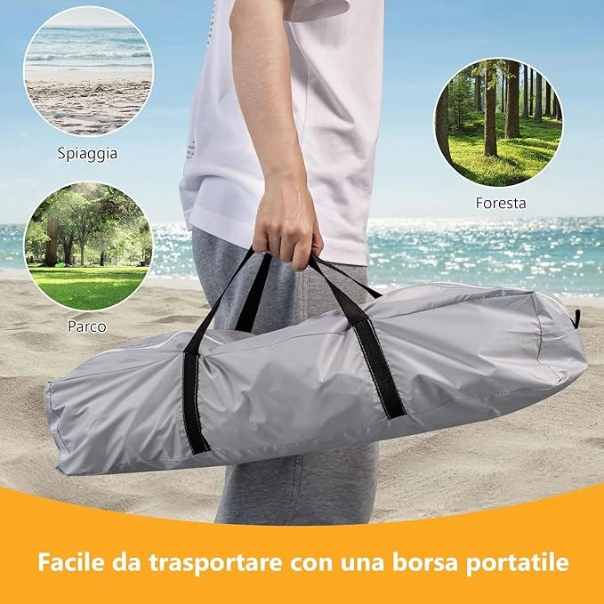 Tenda da Spiaggia per 6-8 Persone 327 x 327 cm, Tenda Parasole Portatile con Borsa, 16 Picchetti e 8 Corde, Tenda a Baldacchino per Campeggio, Cortile e Picnic