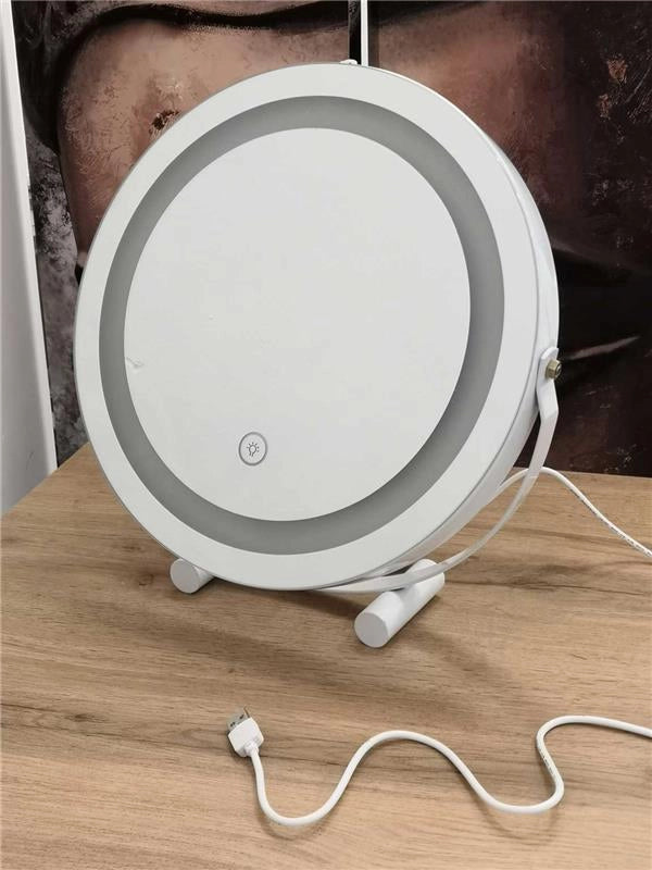 SPECCHIO TONDO TOUCH DA TAVOLO CON ILLUMINAZIONE LED 3 LUCI REGOLABILI, CON CAVO USB DIMENSIONE 32X7X32