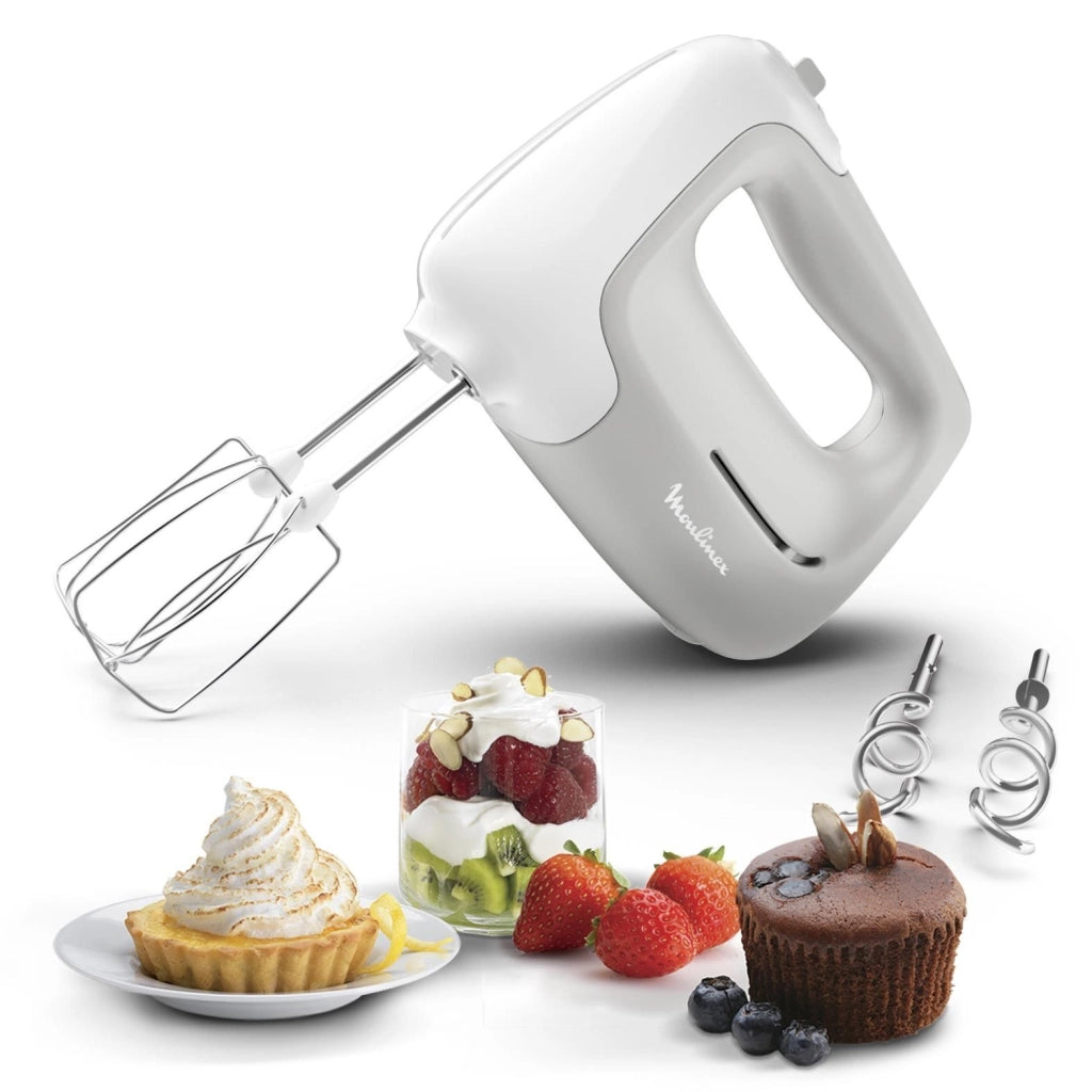 Moulinex HM450B PrepMix Sbattitore Elettrico 450W 5 Velocita' Turbo 2 Fruste 2 Ganci Impastatori Acciaio Inox colore Bianco Grigio