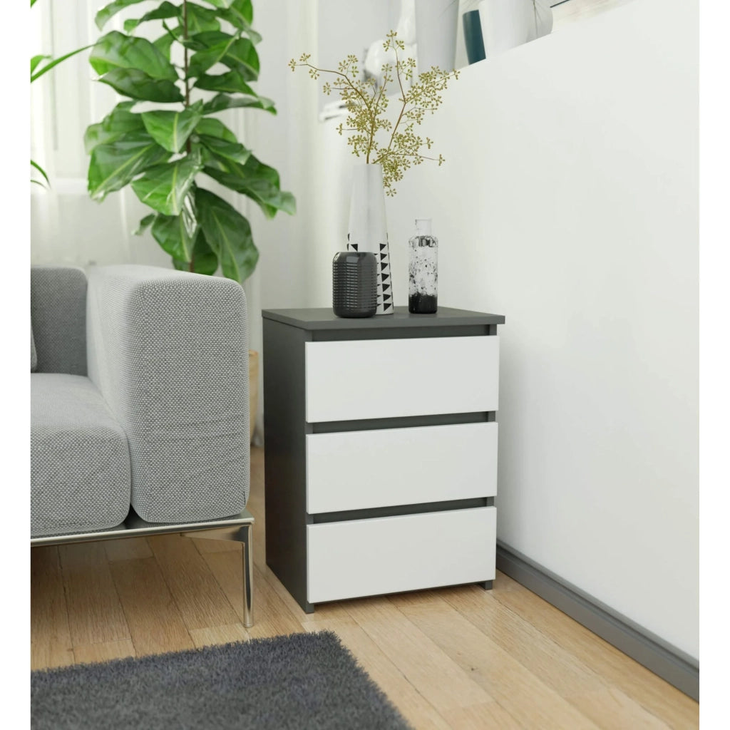 Comodino AKORD CL3 Grigia Grafite 40 cm 3 cassetti inserto frontale Bianco 40x35x57 cm