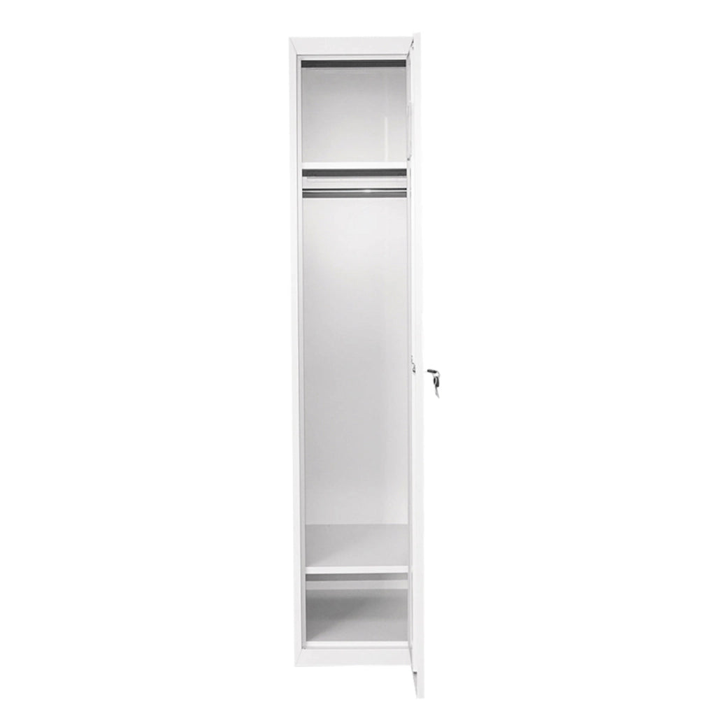 Armadio metallico doppio tipo spogliatoio 1800x450x380mm con anta sicura, 2 ripiani, barra, specchio e ventilazione, grigio Breckner Germany.