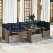 Set Divano da Giardino 8 pcs grigio e blu navy polyrattan