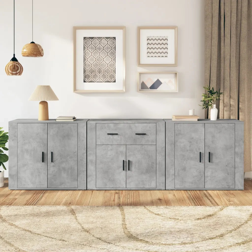 Credenze 3 pz | Madia | Buffet da pranzo | Armadio da pranzo Grigio Cemento in Legno Multistrato