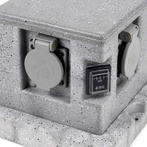 Presa multipla effetto granito per esterno, 4 attacchi, protezione IP44, con sensore